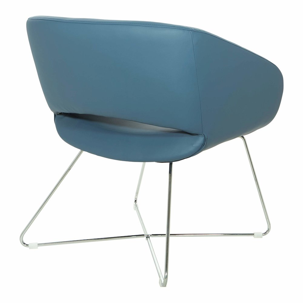 Lounge Chair in Blue Faux Leather with Chrome Base, LRL-R105. Picture 4
