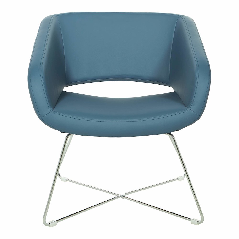 Lounge Chair in Blue Faux Leather with Chrome Base, LRL-R105. Picture 5