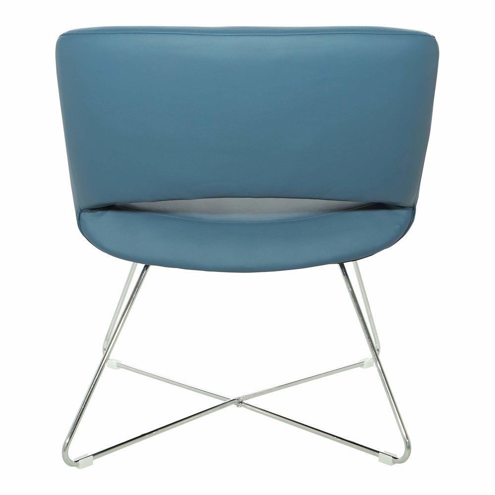 Lounge Chair in Blue Faux Leather with Chrome Base, LRL-R105. Picture 3