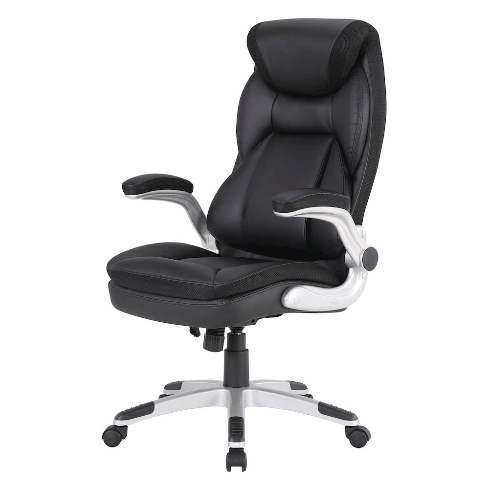 Executive Black Bonded Leather Chair with Silver Coated Nylon Base. Picture 6