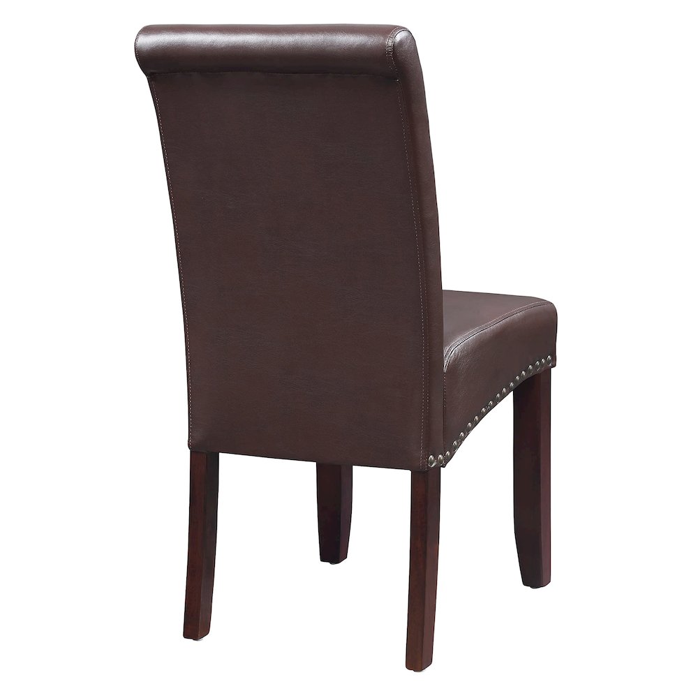 Parsons Chair with Antique Bronze Nail Heads in Cocoa Faux Leather. Picture 3