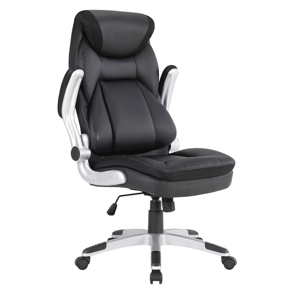 Executive Black Bonded Leather Chair with Silver Coated Nylon Base. Picture 2