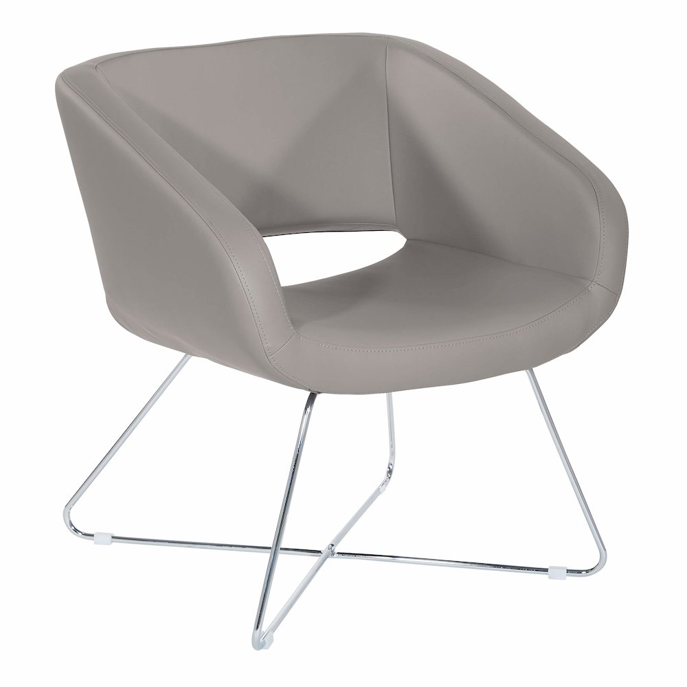 Lounge Chair in Grey Faux Leather with Chrome Base, LRL-R103. Picture 1