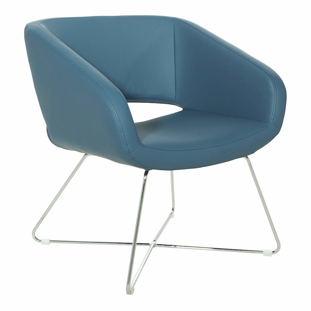 Lounge Chair in Blue Faux Leather with Chrome Base, LRL-R105. Picture 1
