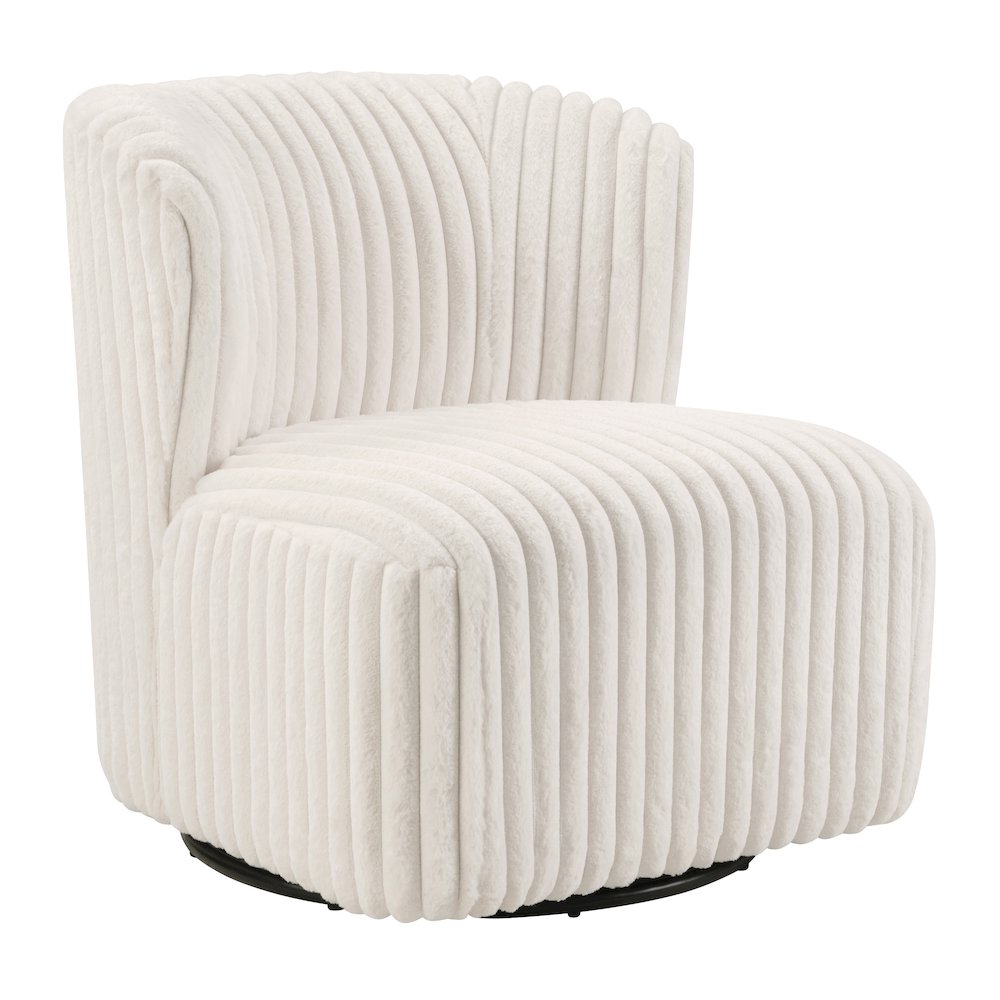 Lucia Swivel Chair in White Cord Fur Fabric. Picture 1
