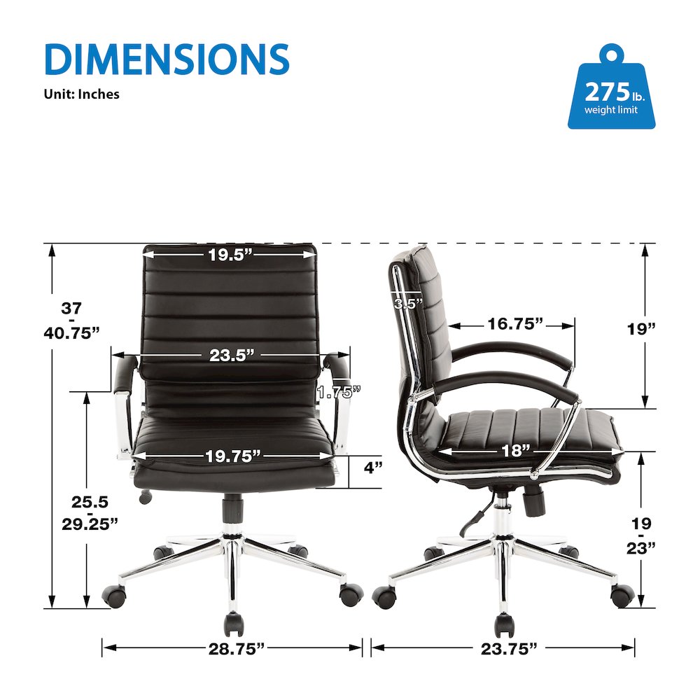 Mid-Back Manager’s Faux Leather Chair with Chrome Base, Removable Arm Sleeves.. Picture 8