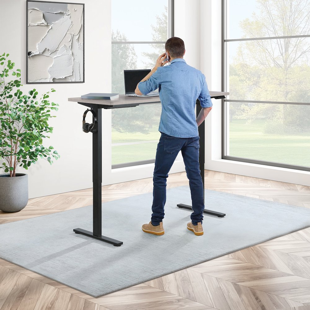 Primo 59"W Sit to Stand Electric Height Adjustable Desk With Light Grey Top. Picture 9