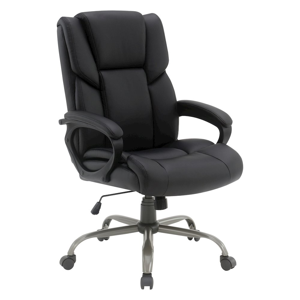 Mid-Back in Black Faux Leather Executive Chair with Padded Arms. Picture 1