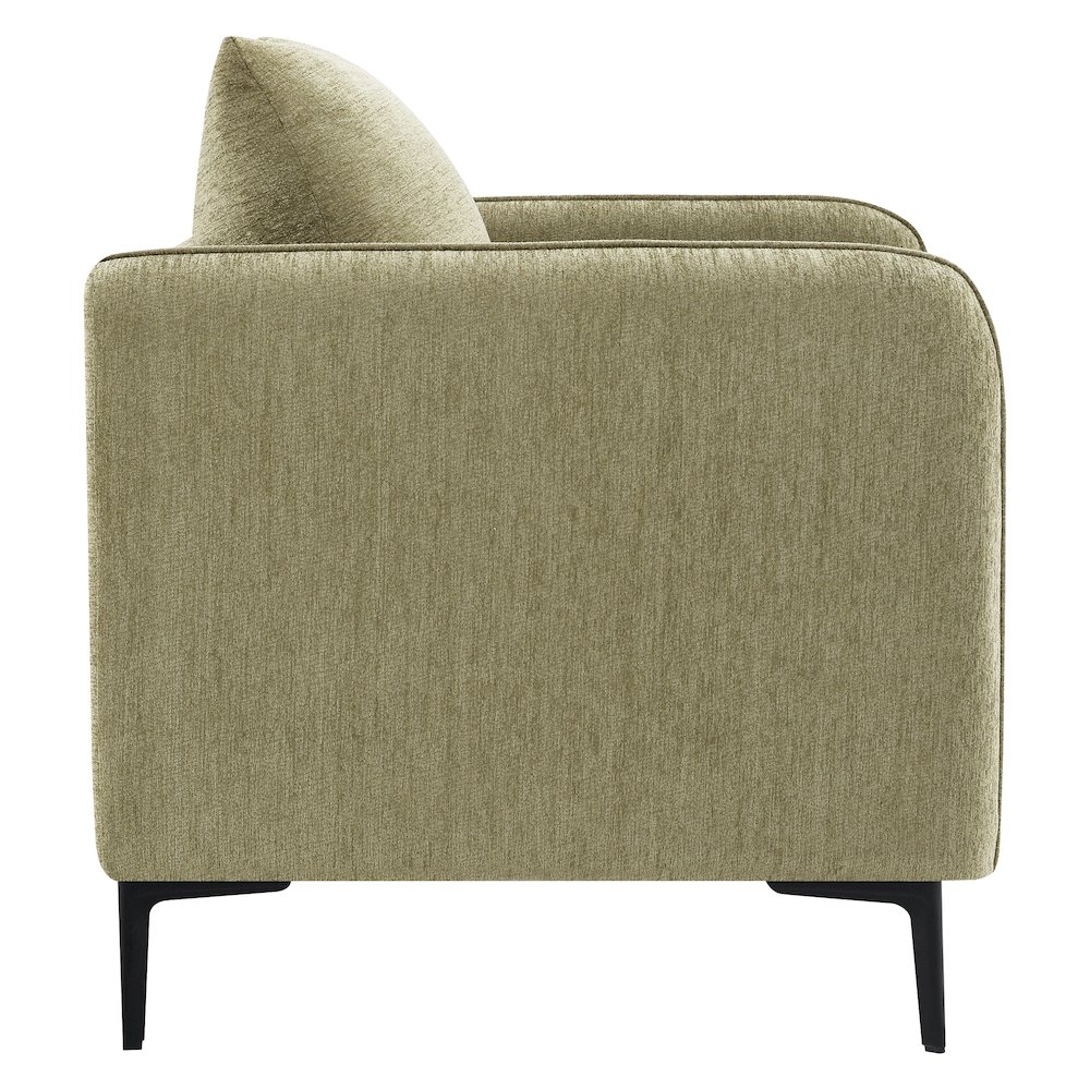 Newhaven Accent Chair in Sea Green Fabric with Black Metal Legs. Picture 5
