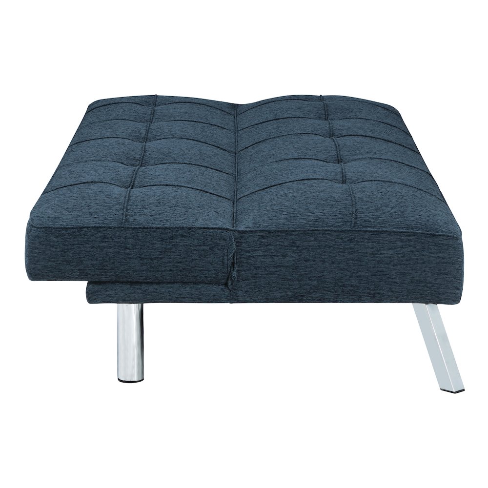 Kenneth Futon in Indigo Fabric and Chrome Legs. Picture 8