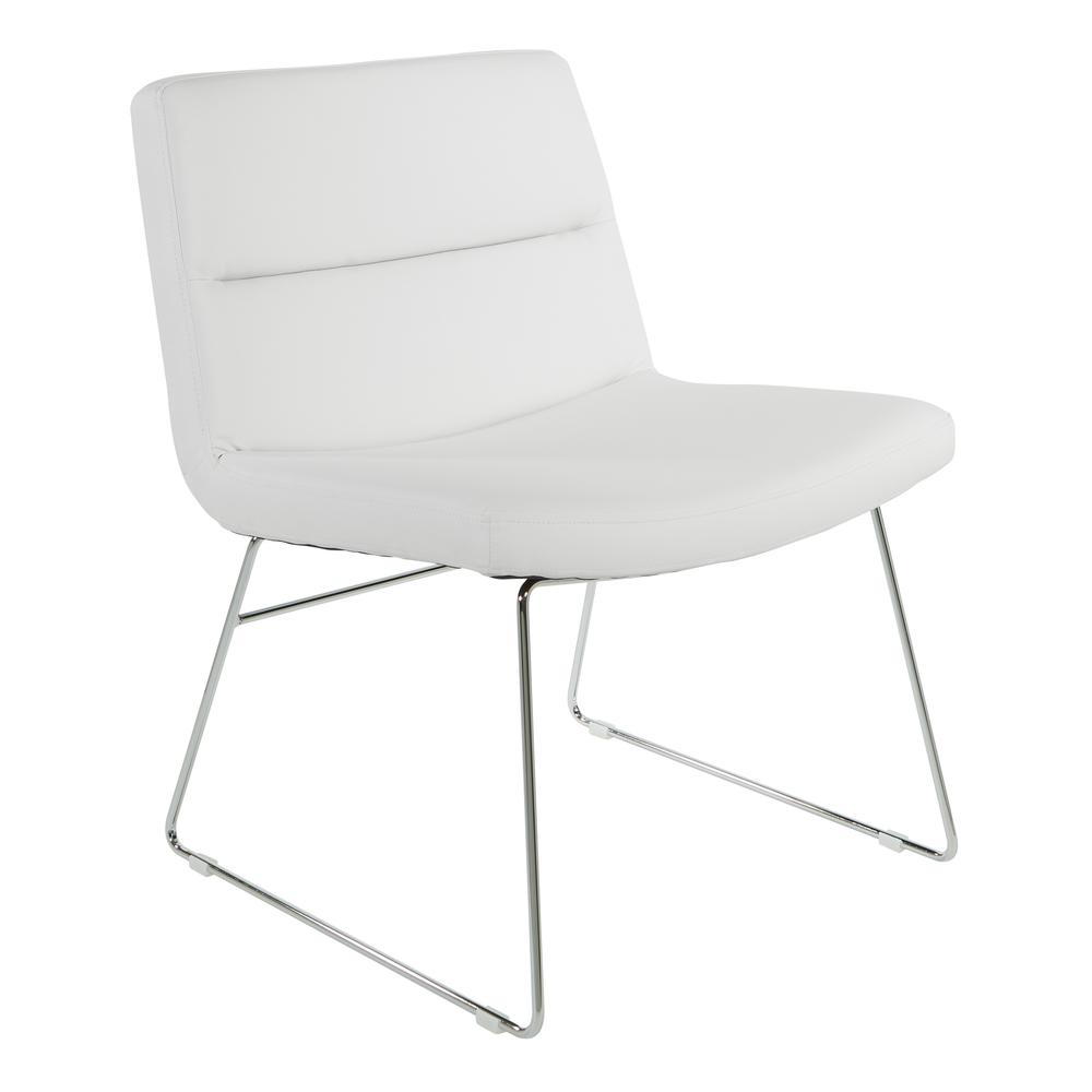 Thompson Chair in White Faux Leather with Chrome Sled Base, THP-U11. Picture 1