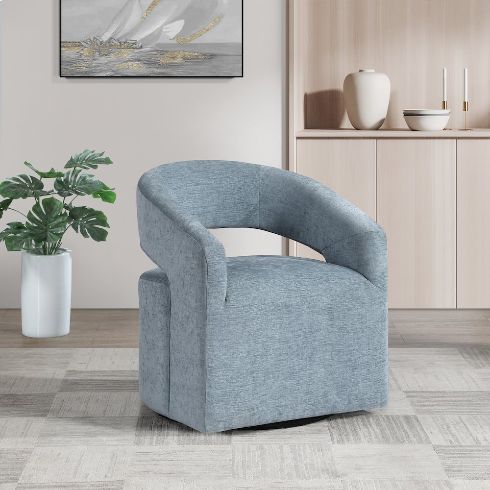 Devin Swivel Chair in Sky Blue Fabric. Picture 7