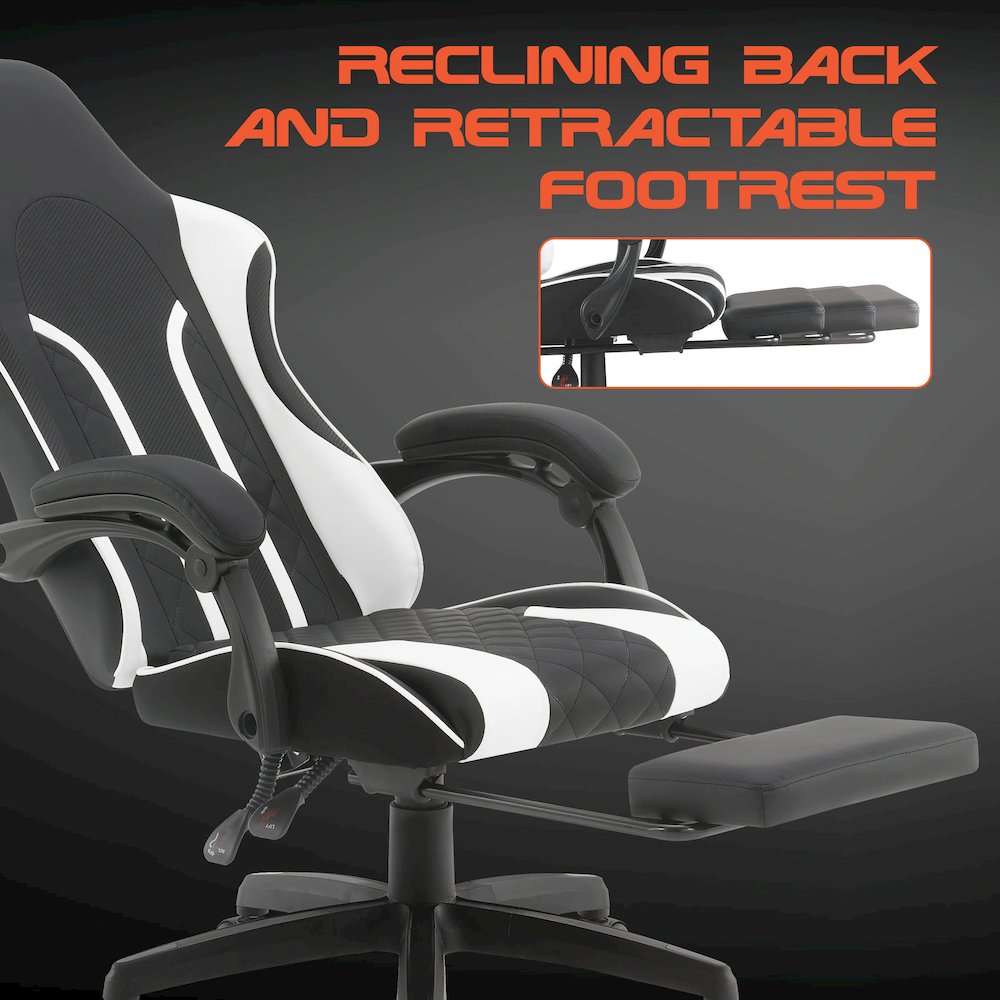 Expanse Gaming Chair  With Footrest in White Fabric. Picture 15