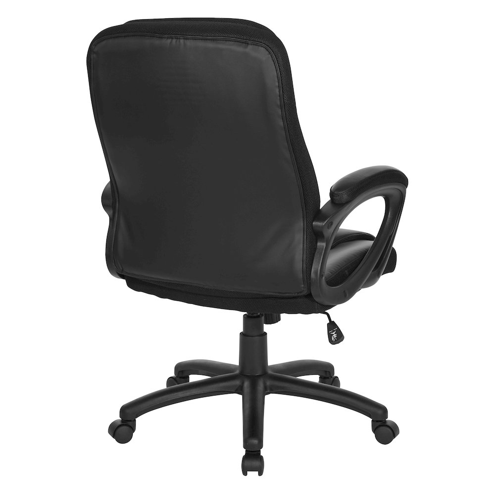 BlackFaux Leather Manager’s Chair with Padded Arms and Black Nylon Base. Picture 5