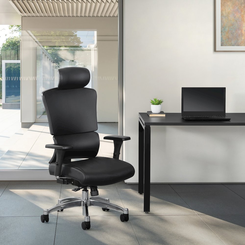 Manager’s Chair with Dillon Black Fabric Seat and Back and adjustable Headrest. Picture 7