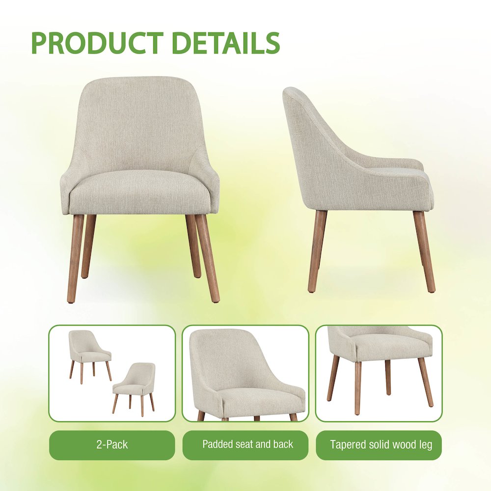 Kaylen Dining Chair 2-Pack in Linen Fabric with Medium Oak Legs. Picture 8