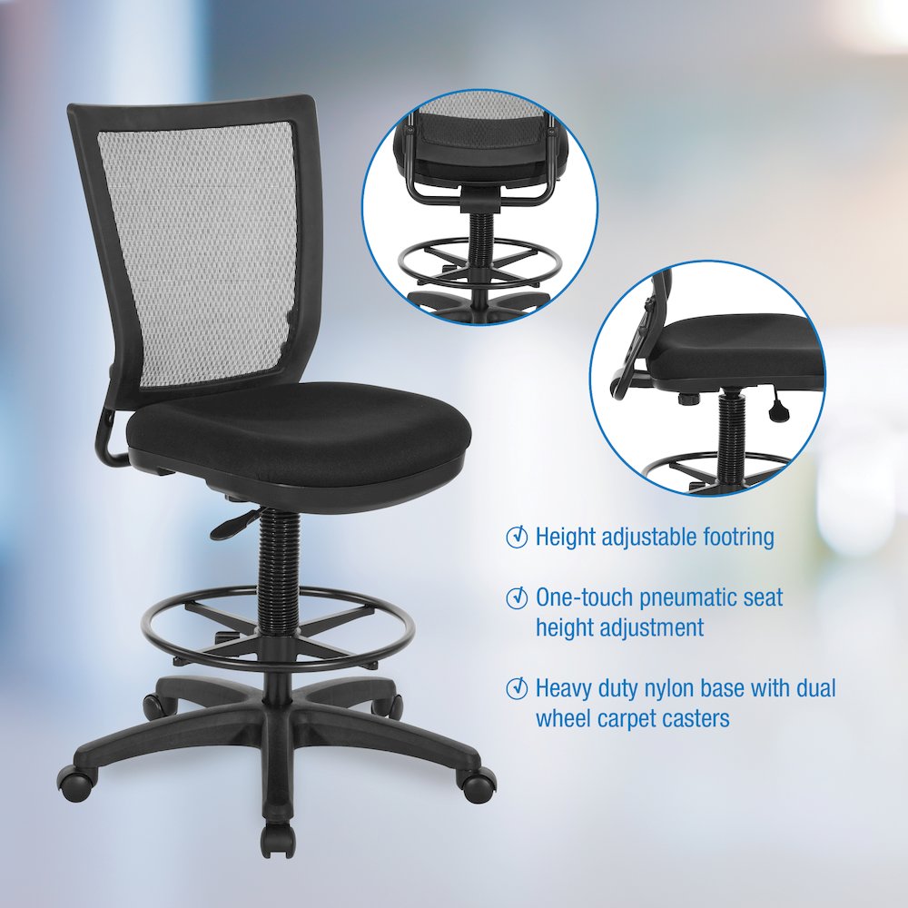 Soft PU Padded Back Frame with Breathable ProGrid Mesh Back Drafting Chair. Picture 11