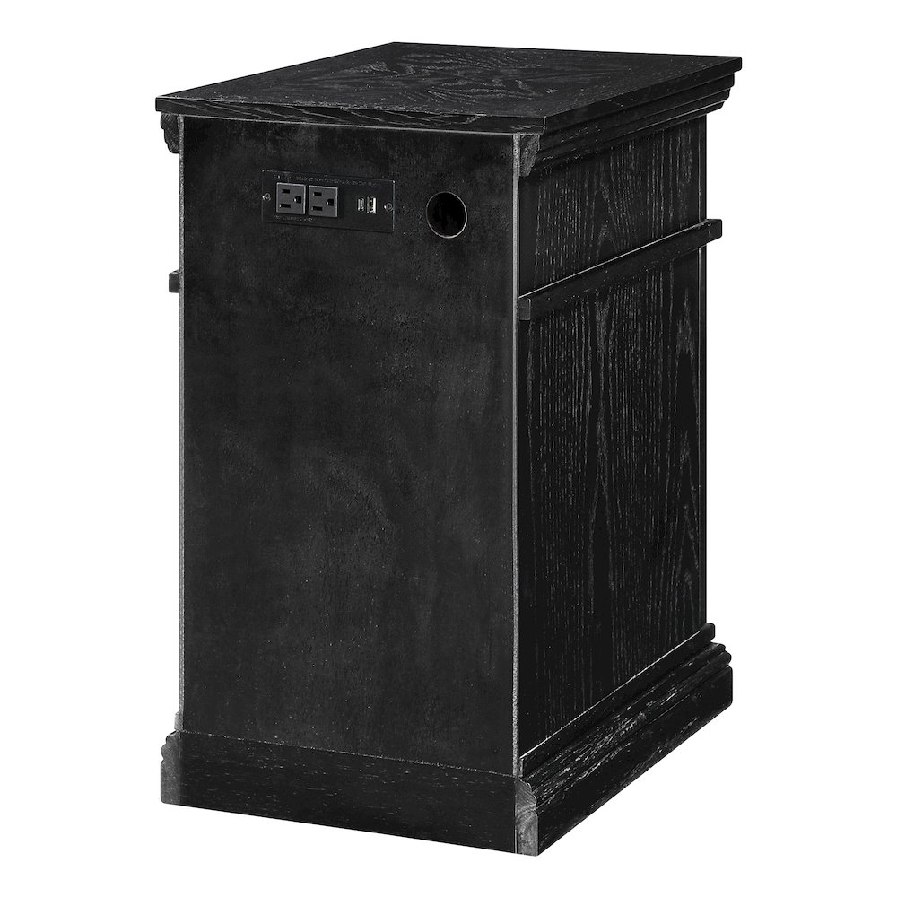 Chair Side Table with 1 Drawer and 1 Glass Door with Power Strip in Black Finish. Picture 6