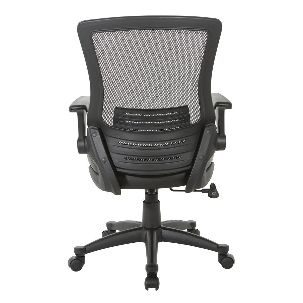 Screen Back Manager's Chair in Black Faux Leather Seat with PU Padded Flip Arms with Silver Accents, EM60926P-U6. Picture 4