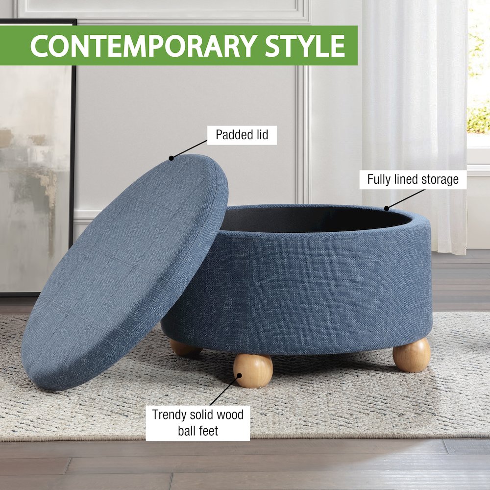Baynes Storage Ottoman in Navy Fabric. Picture 8