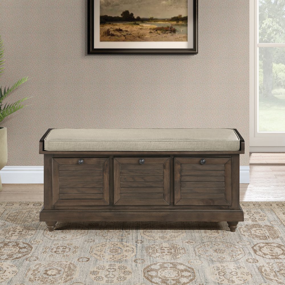 Dover Storage Bench in Dark Finish with Beige Cushion. Picture 8