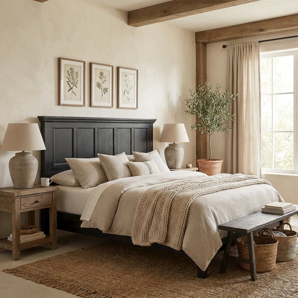 Rustic Black King Bed Headboard, Mahogany, Steel Frame for Farmhouse Décor. Picture 2