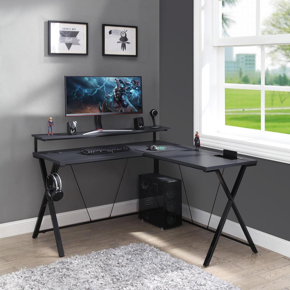 Checkpoint Battlestation L shaped Gaming Desk with RGB LED Lights, CKP5454GLD. Picture 6