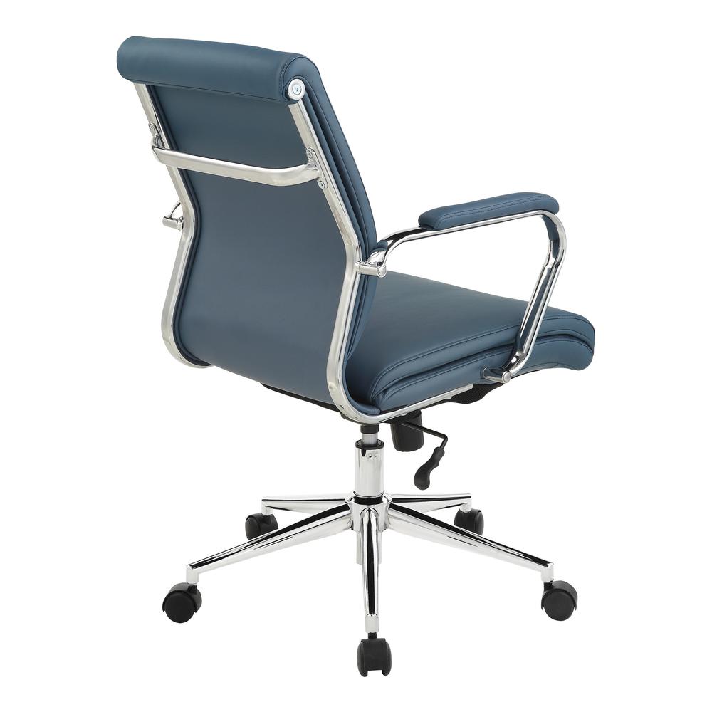 Mid Back Manager's Chair with Dillon Blue Antimicrobial Fabric and Chrome Base. Picture 5