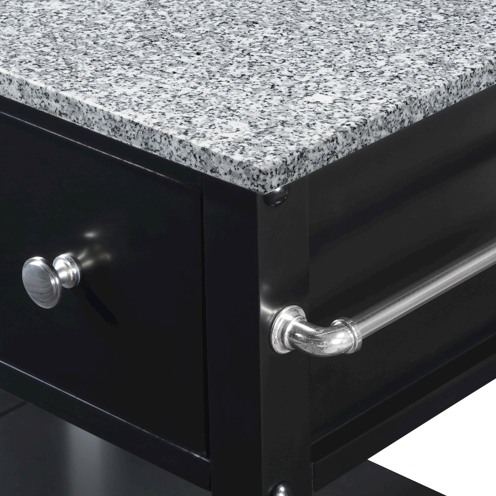 Fairfax Kitchen Cart with Granite Top and Black Base. Picture 6