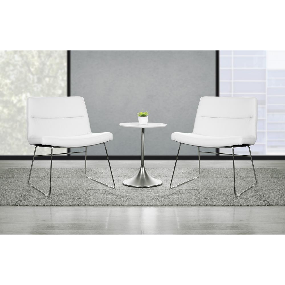 Thompson Chair in White Faux Leather with Chrome Sled Base, THP-U11. Picture 4