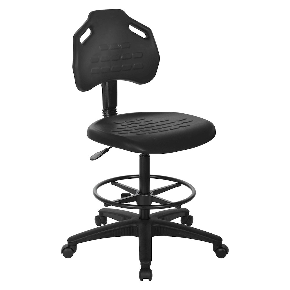 Black Skinned Urethane Drafting Chair With Adjustable Black Footrest And Casters. Picture 1