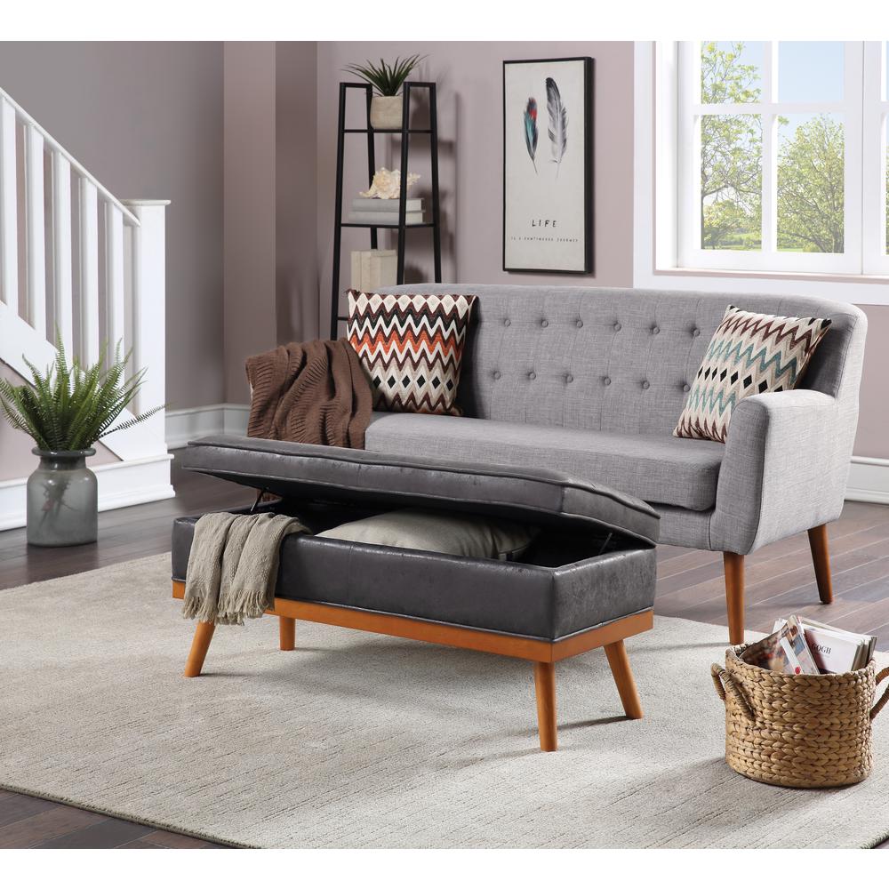 Katheryn Storage Bench in Charcoal Faux Leather , KAT-P43. Picture 5