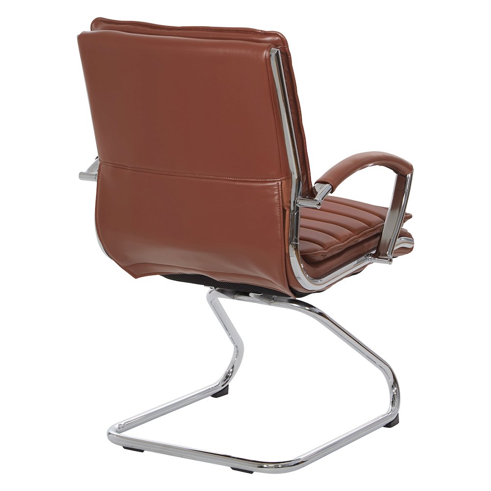 Guest Faux Leather Chair in Saddle with Chrome Base, Removable Arms. Picture 5