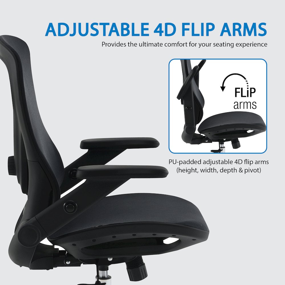 Black Matrix Seat and Back Manager’s Chair, PU-Padded Adjustable 4D Flip Arms. Picture 14