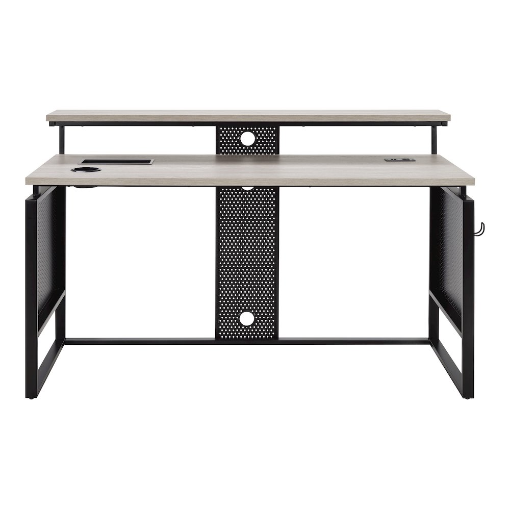 Ace 60" Desk with Hutch in Grey Taupe Top and Matte Black Frame. Picture 2