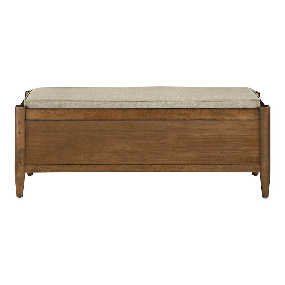 Marilyn Storage Bench with Walnut Wood finished and Brown Fabric Padded seat. Picture 6