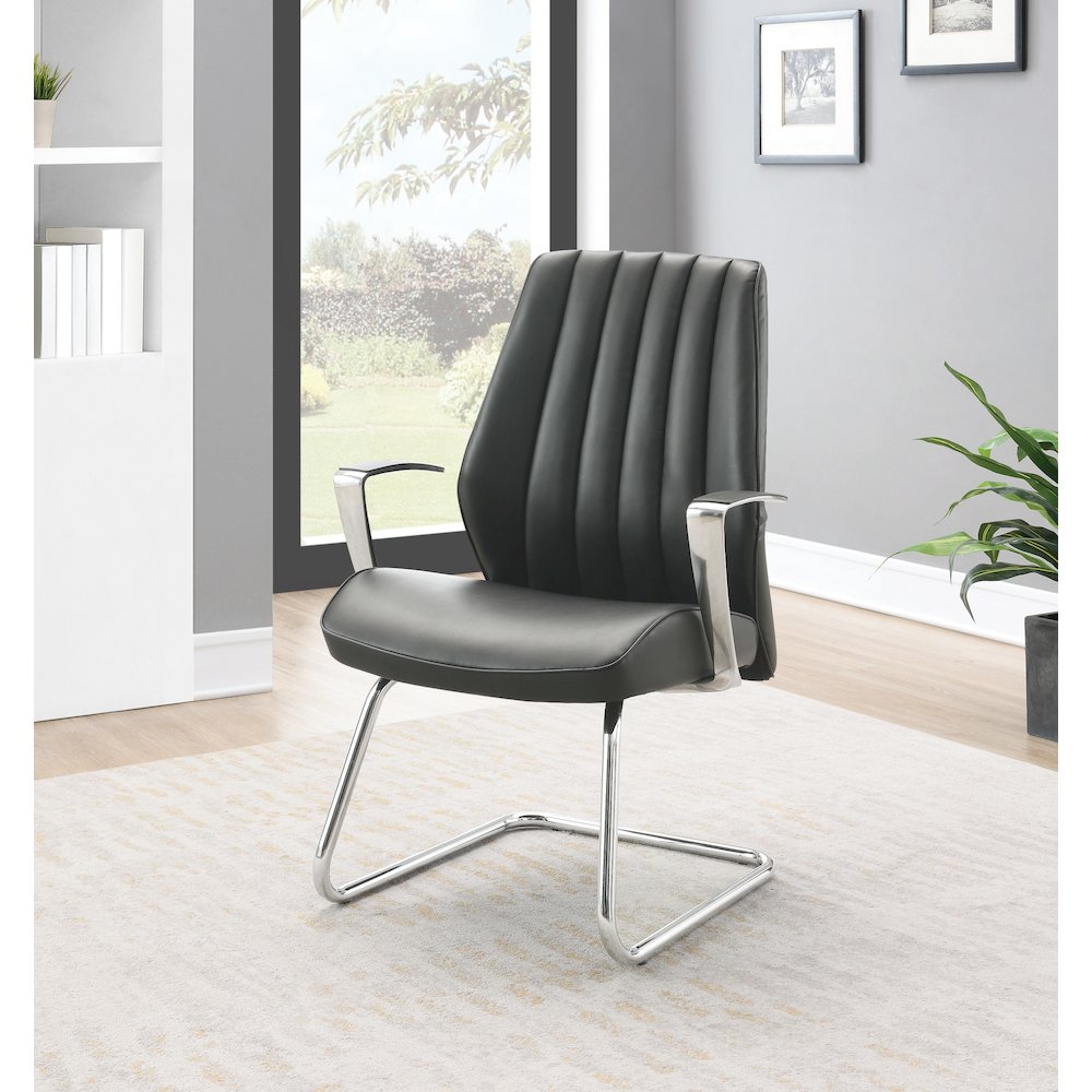 Visitor’s Chair with Fixed Padded Aluminum Arms and Chrome Sled Base. Picture 7