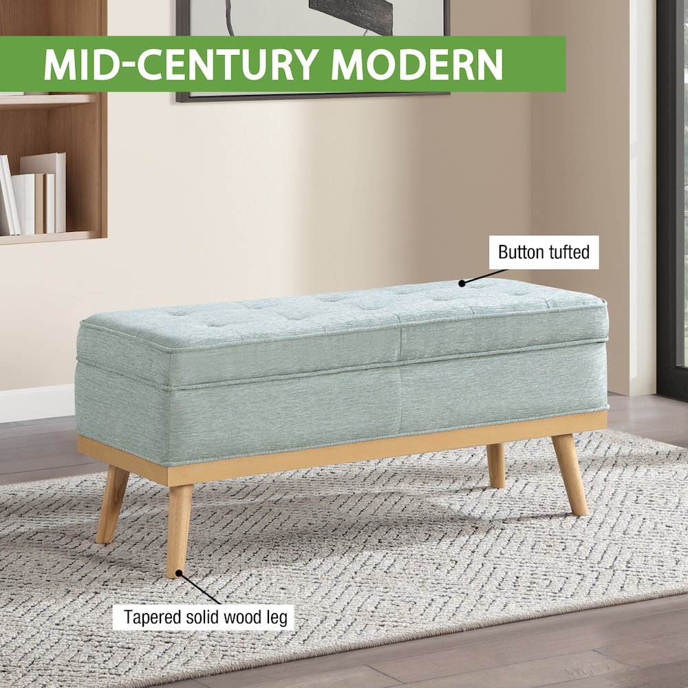 Katheryn Storage Bench in Mist Fabric with National Wood Legs. Picture 13