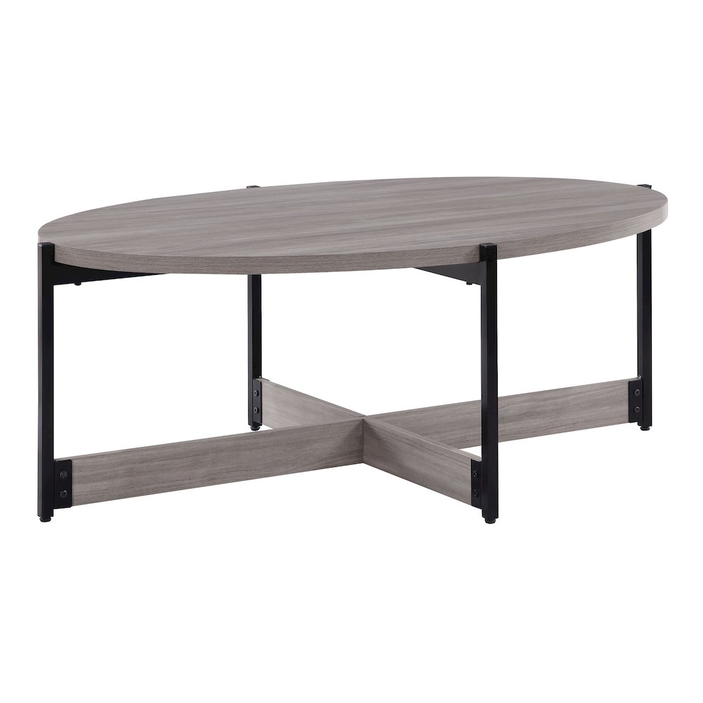 3 Piece Occasional Table Set in Grey Woodgrain Finish with Black Metal Legs. Picture 3