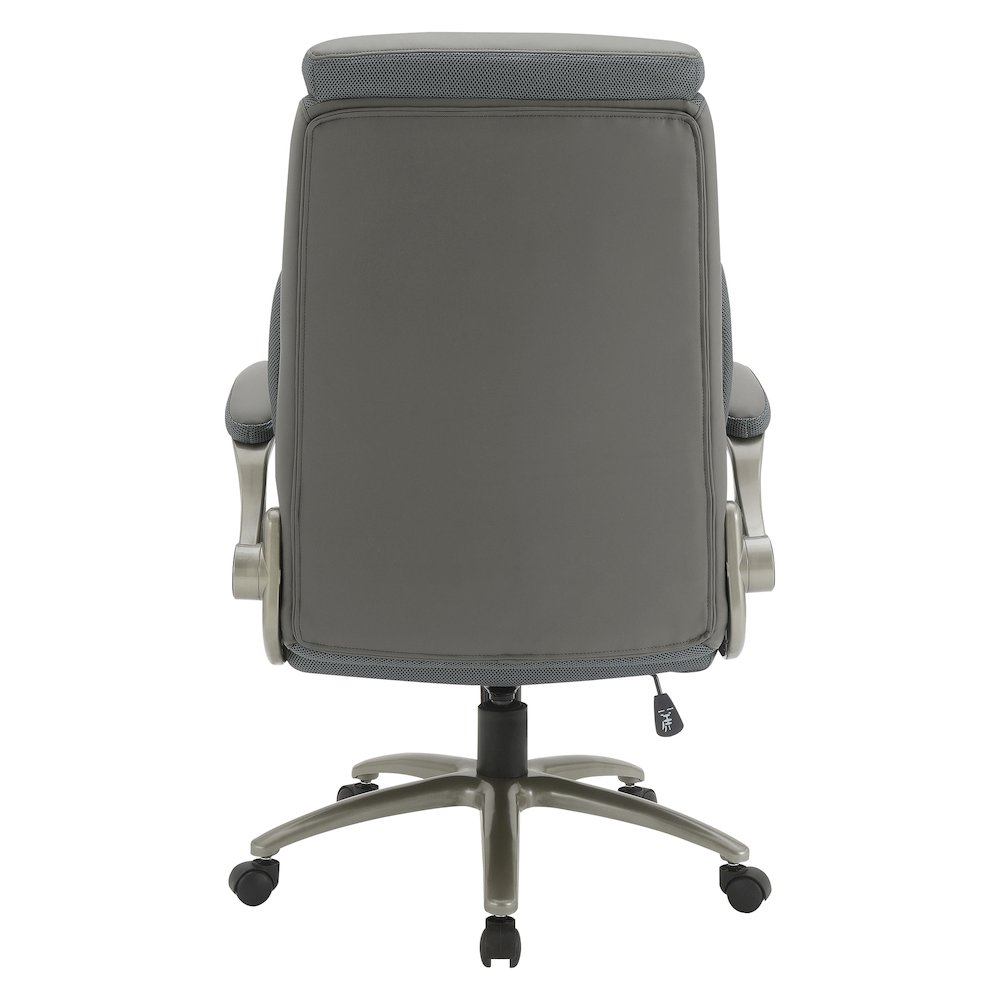 Grey Leather Big & Tall Chair with Padded Flip Arms and Titanium Base. Picture 6
