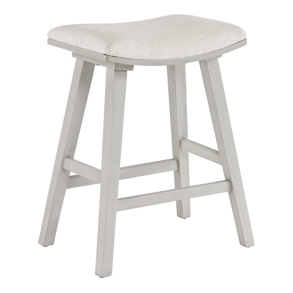 Coley 24" Saddle Stool 2-Pack With Linen Fabric Seat And White Wash Frame. Picture 2