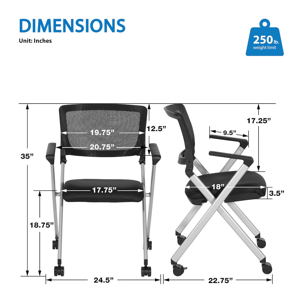 Flex Back Nesting Chair in Silver Finish and Black Mesh Fabric 2-Pack. Picture 4