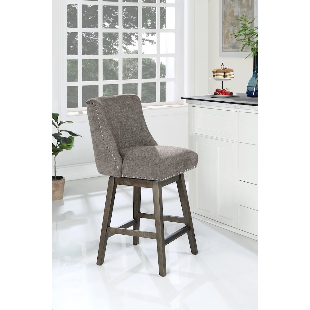 Granville 26" Swivel Counter Stool with Grey Legs in Charcoal Fabric. Picture 8