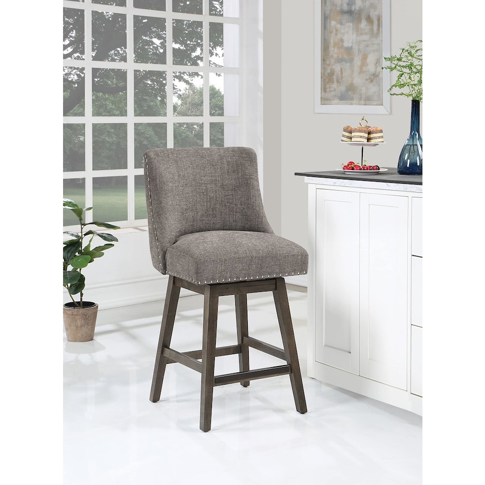 Granville 26" Swivel Counter Stool with Grey Legs in Charcoal Fabric. Picture 7