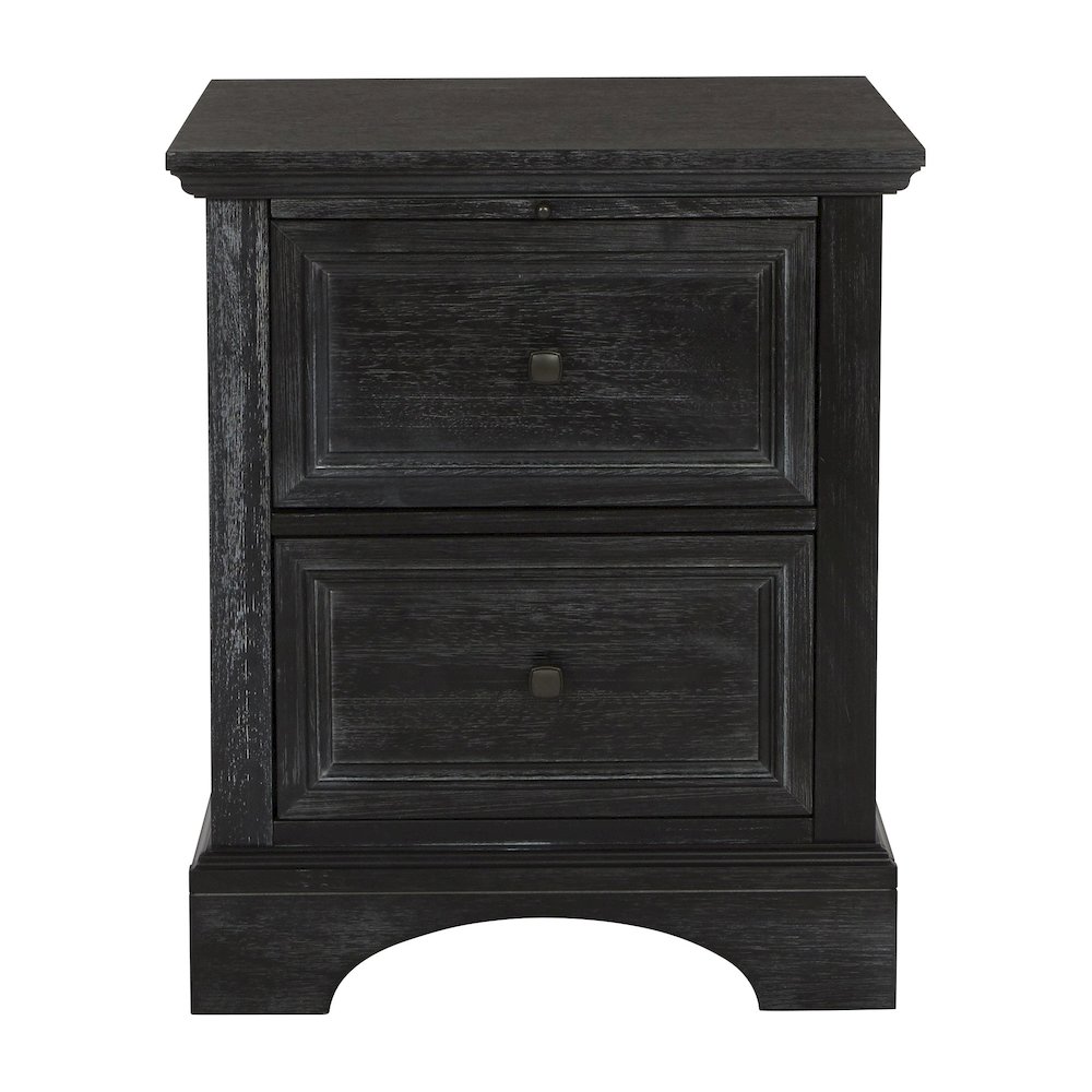 Farmhouse Basics 2 Drawer Nightstand with Tray in Rustic Black Finish, BP-4200-11B. Picture 4