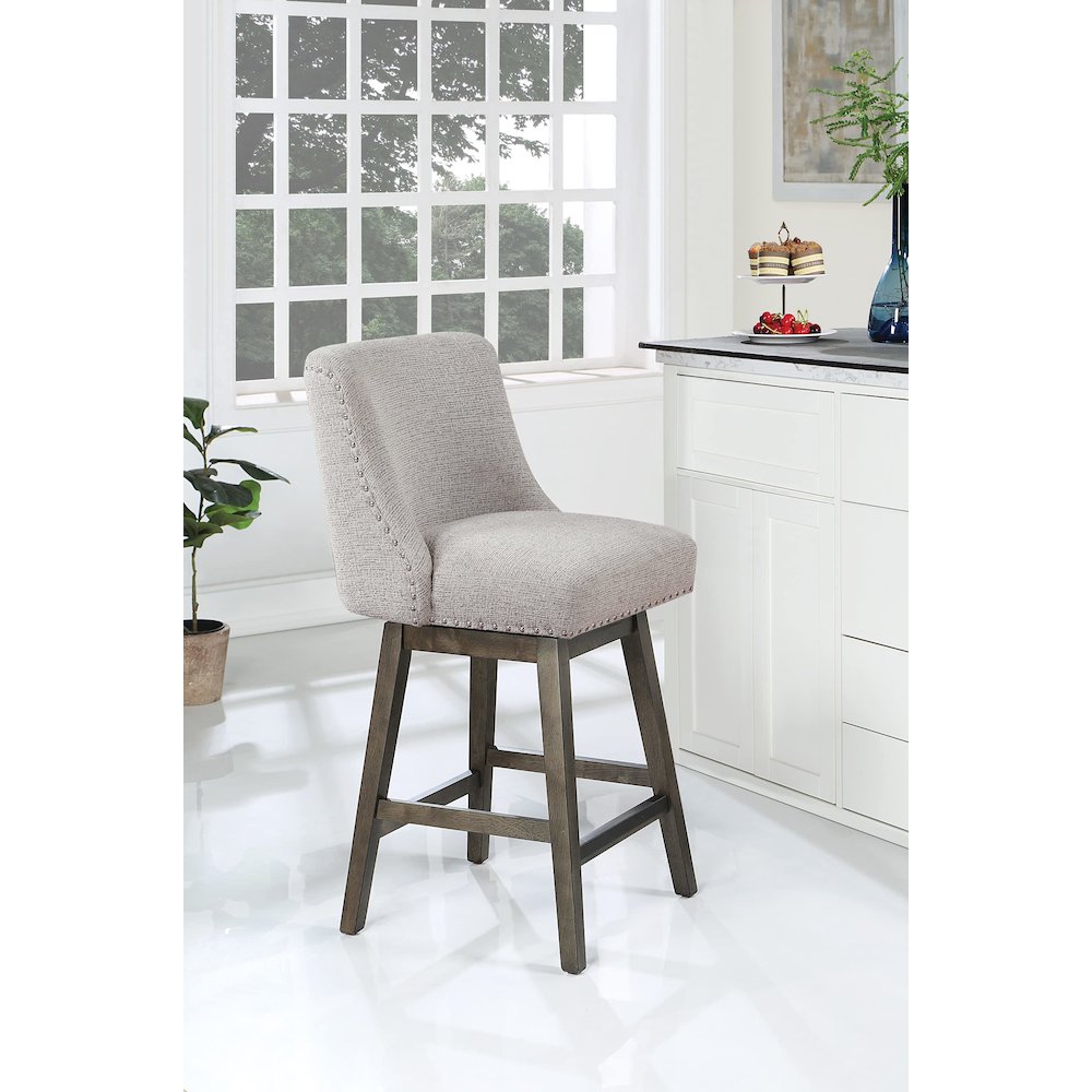 Granville 26" Swivel Counter Stool with Grey Legs in Wheat Fabric. Picture 8