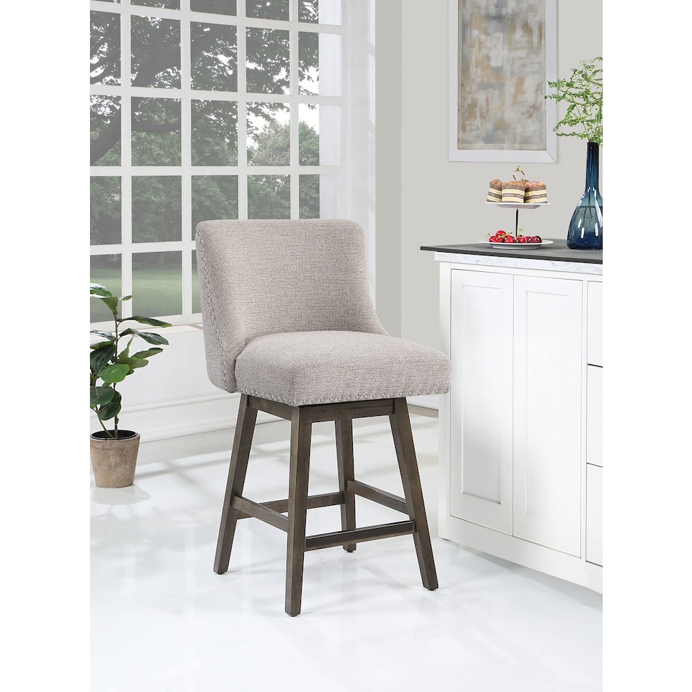 Granville 26" Swivel Counter Stool with Grey Legs in Wheat Fabric. Picture 7