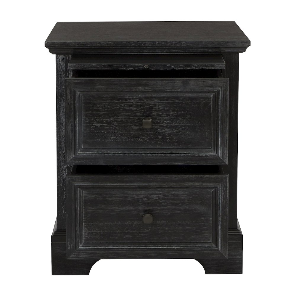 Farmhouse Basics 2 Drawer Nightstand with Tray in Rustic Black Finish, BP-4200-11B. Picture 6