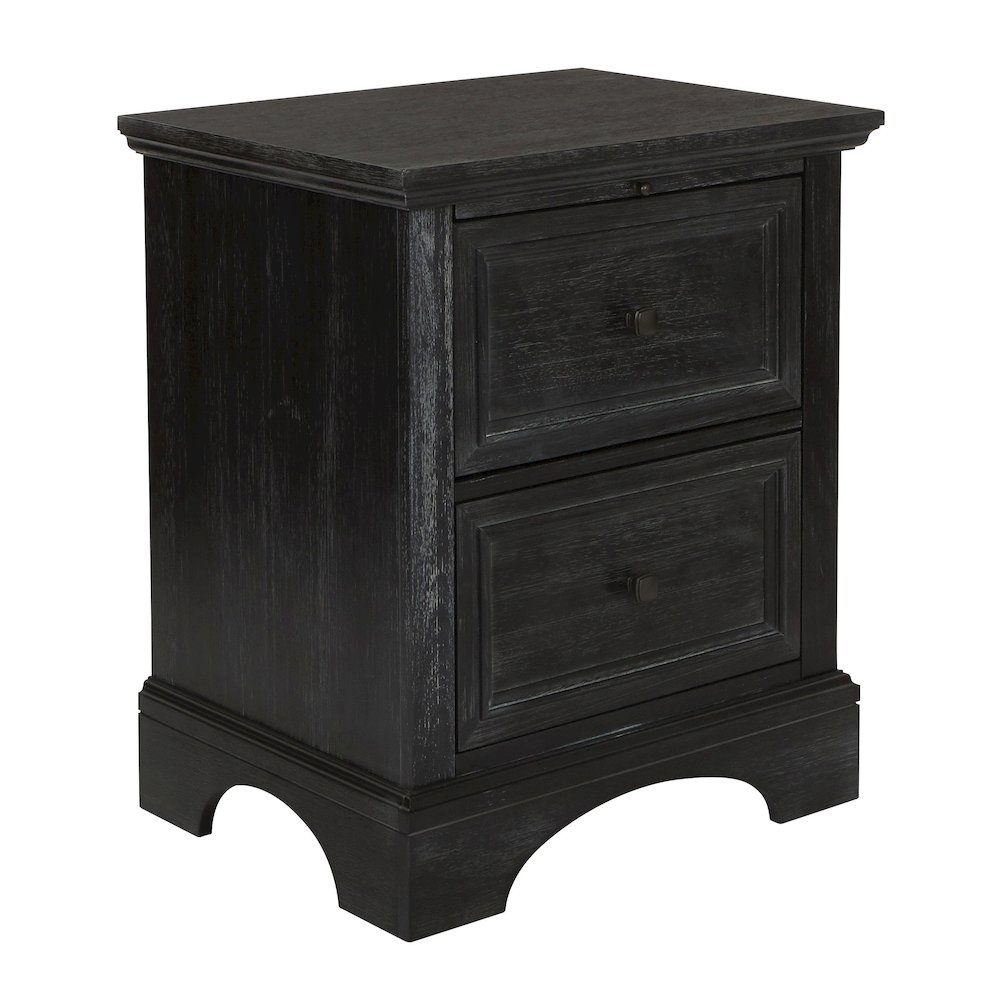 Farmhouse Basics 2 Drawer Nightstand with Tray in Rustic Black Finish, BP-4200-11B. Picture 1