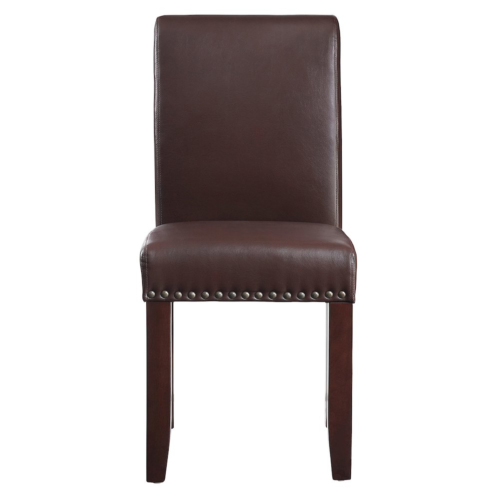 Parsons Chair with Antique Bronze Nail Heads in Cocoa Faux Leather. Picture 4